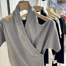 批发1*1精梳棉纯棉美式u领正肩<b class='q'>T</b><b class='q'>恤</b>女夏季新款修身辣妹显瘦百搭上