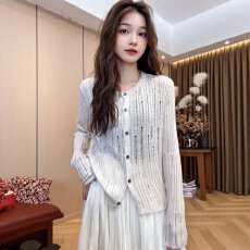 批发大码 条纹钩破单排扣针织<b class='q'>开衫</b>女2026春季胖MM气质百搭长袖上衣