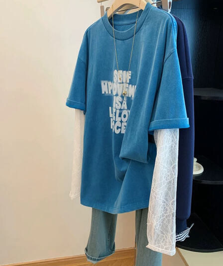 빅 사이즈 300 근 봄 여름 아메리칸 자외선 차단 기본 셔츠 페이크 레이어드 맨위
