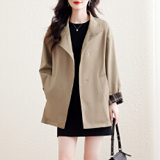 批发实拍秋季撞色格纹小个子<b class='q'>风</b>衣外套女廓形宽松显瘦百搭<b class='q'>英伦</b><b class='q'>风</b>大衣