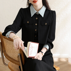 批发实拍2026春季气质设计感收腰显瘦假两件长袖连衣裙今年流行的裙子