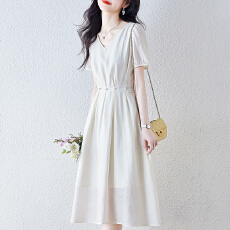 批发实拍法式气质<b class='q'>连衣裙</b>女夏2026新款V领高级感收腰遮肚减龄气质裙子