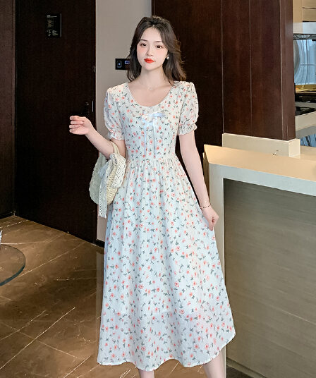 실사 2026 여름 새로운 작은 청신 치마 부드러운 바람 꽃무늬 치마 품격 프랑스식 숙녀 드레스