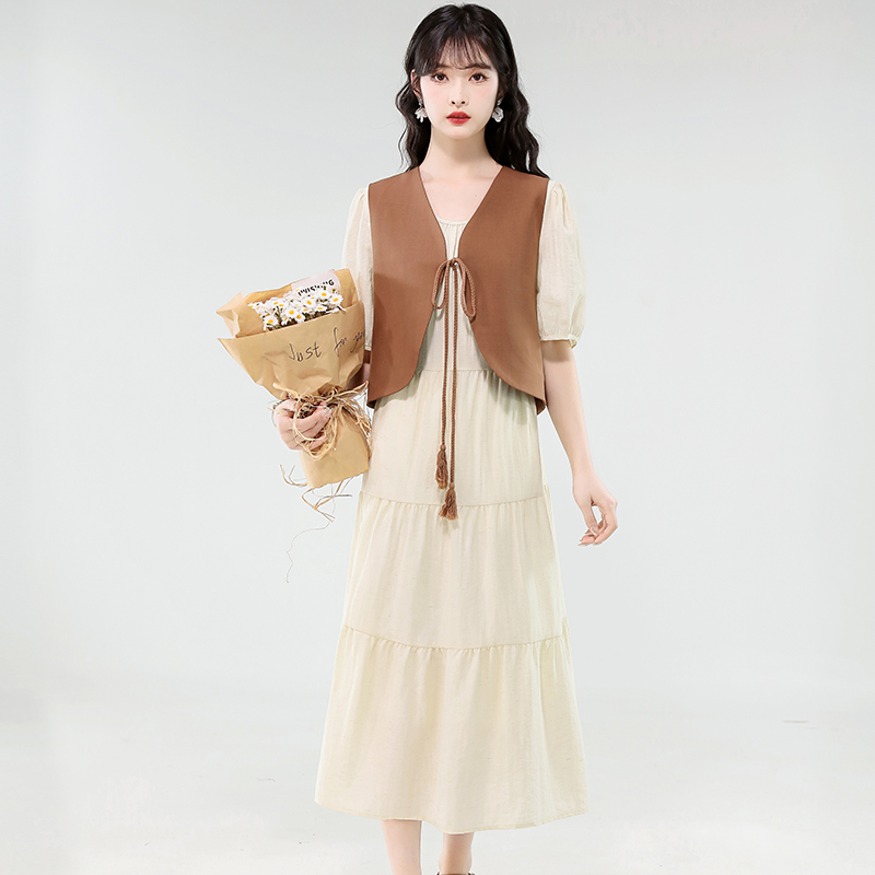 실사 웨스트 데님 바람 드레스 2026 여름 빅 사이즈 지방 mm 인형 롱 스커트 베스트 스택 착용 투피스 세트