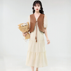 批发实拍西部<b class='q'>牛仔</b>风连衣裙2026夏季大码胖mm娃娃长裙马甲叠穿两件套