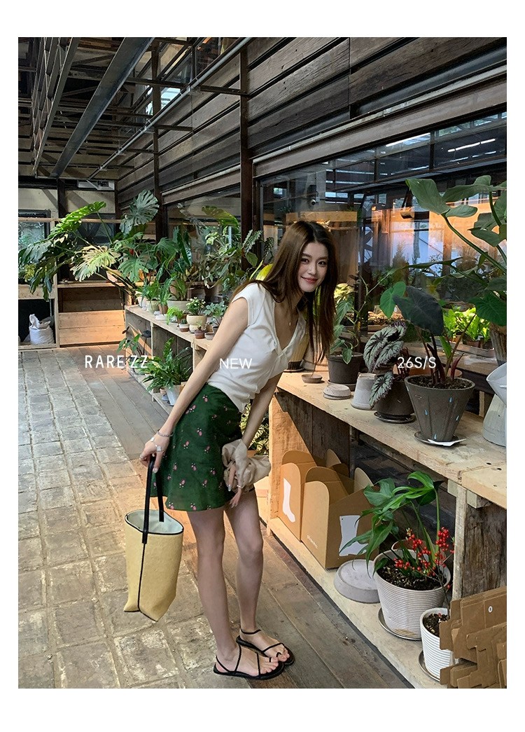 브리즈번 사람들 면 사람들 실크 뽕나무 누에 실크 낭만주의 레트로 꽃무늬 부드러운 느긋한 A라인 스커트 맨위