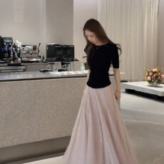 雾色巴黎  细闪珠光 温柔垂感大裙摆半身纱裙十上衣