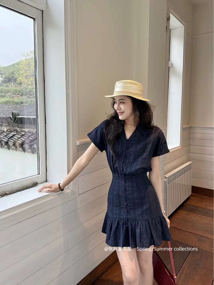 장 A 스타 블루스 참고 해군 miu 부서 3 차원 자카드 소녀 센스 연령 감소 프랑스식 드레스