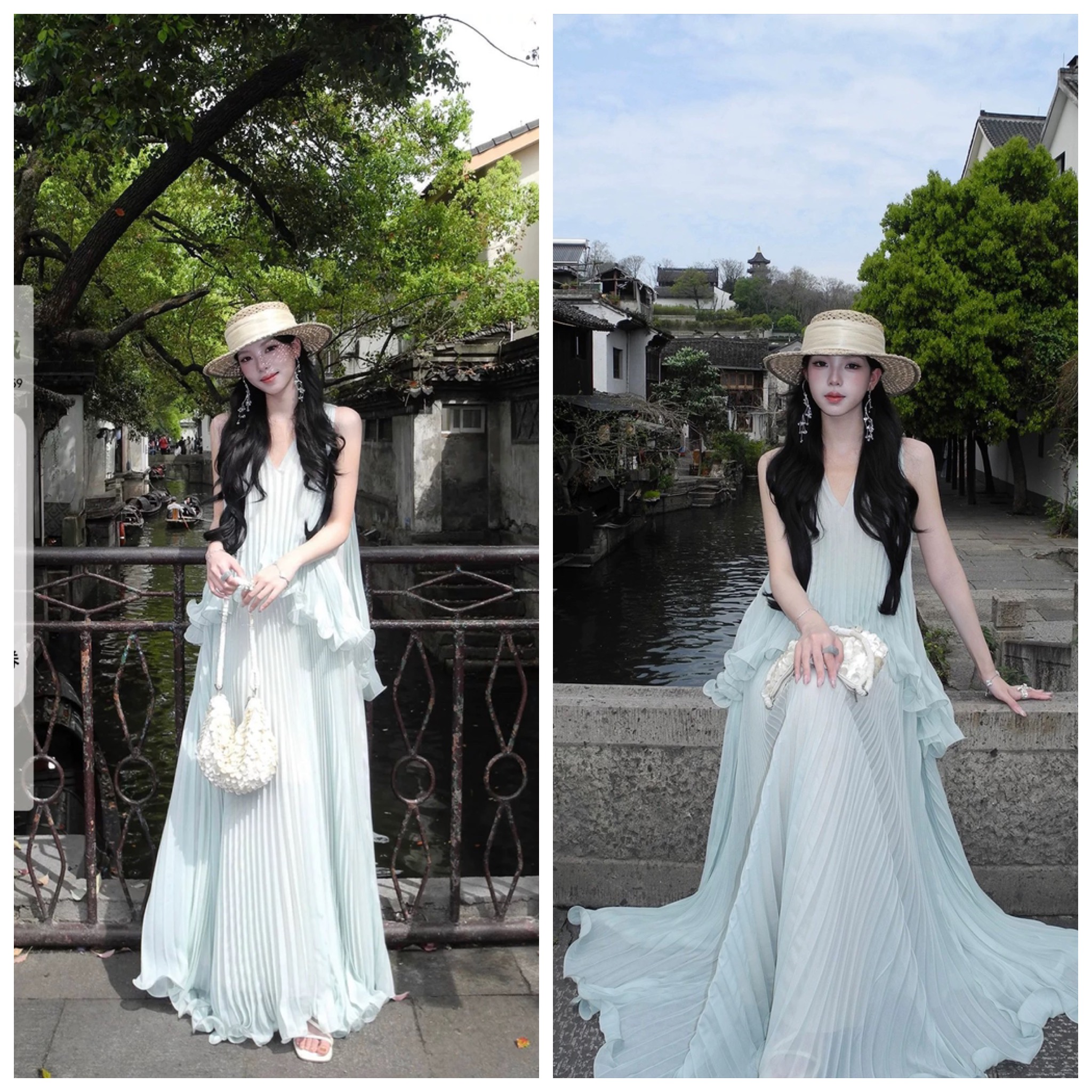 4 7 20 점 서있는 마이너스 15 키야노 V넥 플리츠 드레스