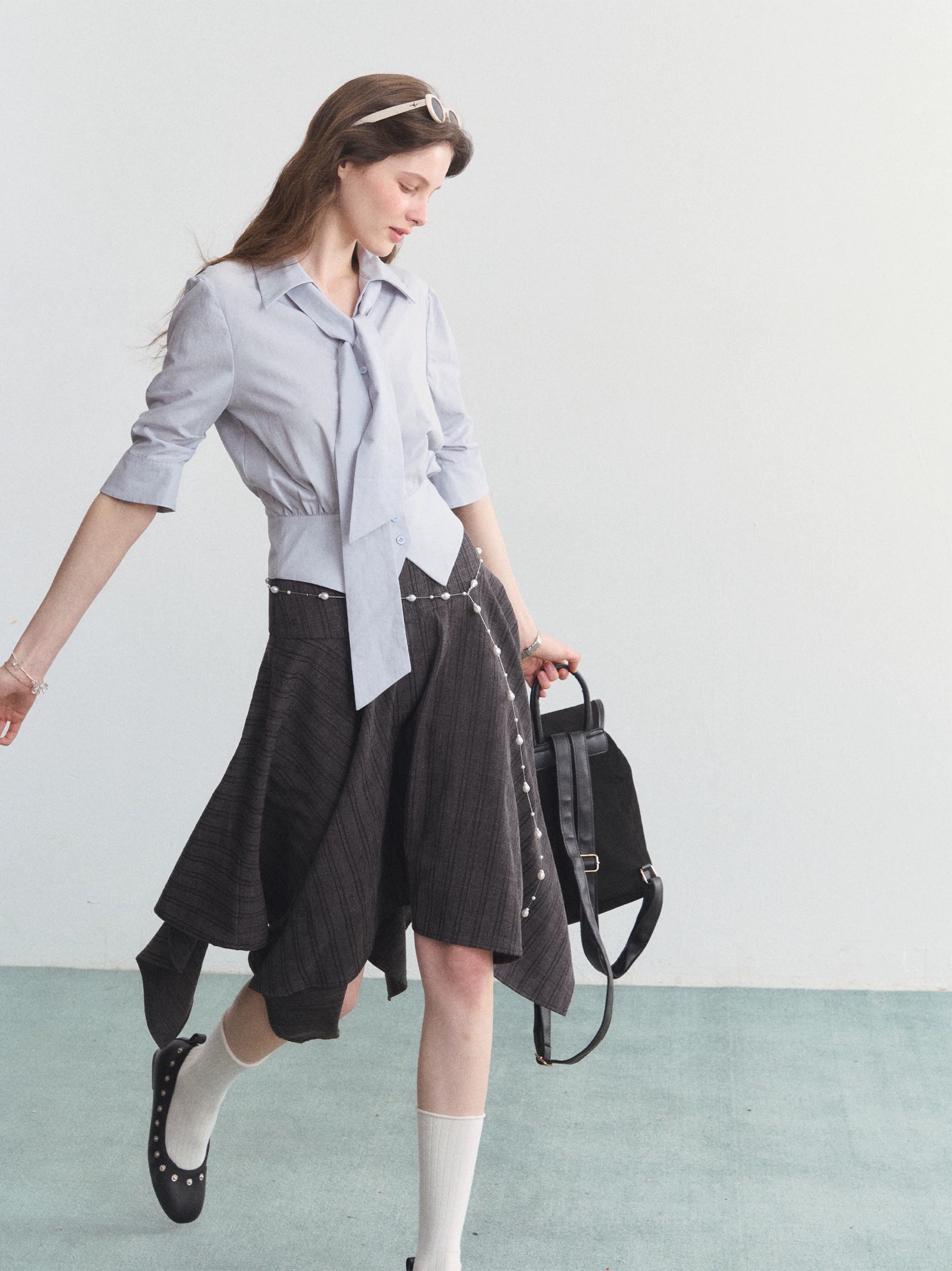 spear youth 클래식 복제본 주간 실크 아마 허리 수축 맨위 출퇴근 레이스업 반팔 티셔츠 셔츠