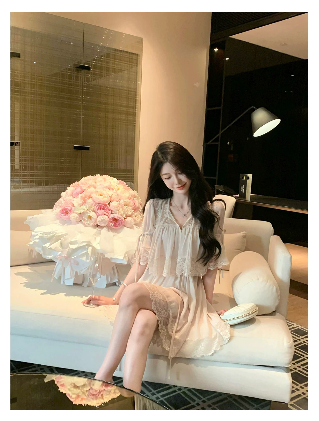 justqin 모래 페인트 어린이 2026 새로운 여름 드레스 섹시함 레이스 미니 스커트 순수한 욕망 허리 수축 여성 드레스