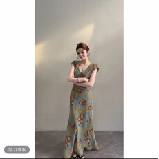 批发【宋颂】夏季新款女装<b class='q'>印花</b>时尚无袖修身收腰长裙<b class='q'>连衣裙</b>DT2106