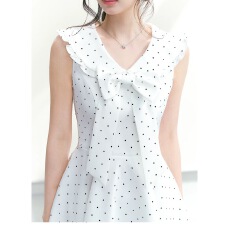 批发QDQD 财阀千金感蝴蝶结<b class='q'>娃娃</b>领波点<b class='q'>连衣裙</b>收腰显瘦优雅气质A字裙夏