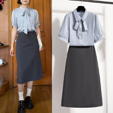 批发实拍  <b class='q'>职业</b><b class='q'>套装</b>裙女夏季2025新款公务员教资<b class='q'>职业</b>正装面试飘带衬衫
