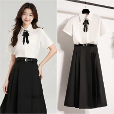 批发实拍  夏季面试<b class='q'>套装</b>女白色衬衫黑色半身裙两件套夏<b class='q'>职业</b>