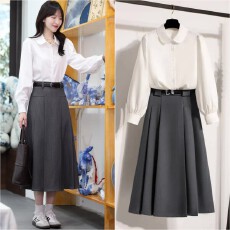 批发实拍夏季通勤教资面试穿搭白色衬衫黑色半身裙复试考研答辩两件套