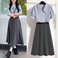 批发实拍夏季新款通勤教资面试穿搭衬衫黑色半身裙复试考研答辩两件套