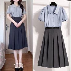 批发实拍 夏季新款通勤教资面试穿搭衬衫半身裙两件套<b class='q'>套装</b>