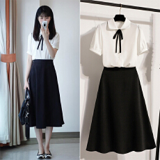 批发实拍新款通勤教资面试穿搭白色衬衫黑色半身裙复试考研答辩两件套