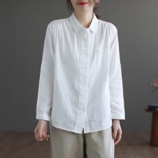 批发韩国双排扣纯棉长袖衬衫<b class='q'>女</b>春秋polo领内搭上衣宽松设计感打底衬衣