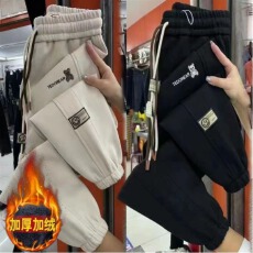 批发秋冬加绒加厚小熊休闲卫裤女宽松刺绣束脚<b class='q'>运动裤</b>百搭<b class='q'>小脚</b>哈伦裤潮