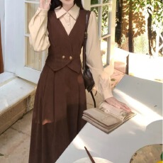 批发假两件拼接衬衫<b class='q'>连衣</b>裙女2025年新款秋冬大码胖mm收腰显瘦长袖裙子
