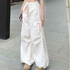 批发<b class='q'>甜美</b>蝴蝶结碎花工装裤女2026新款显瘦宽松百搭休闲直筒运动阔腿裤