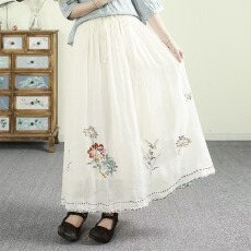 批发文艺复古<b class='q'>棉麻</b>重工刺绣<b class='q'>半身裙</b>女式中国风宽松显瘦绣花A字裙大摆裙