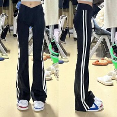 批发美式辣妹两条杠运动微喇裤女秋<b class='q'>冬</b>季高腰修身垂感休闲显瘦瑜伽裤女