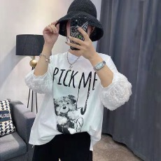 批发纯棉短袖t恤女夏韩版宽松大码<b class='q'>女装</b>蕾丝拼接七分袖百搭中袖上衣潮