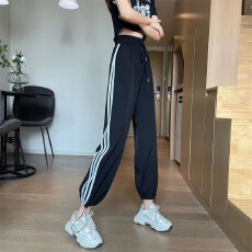 批发春秋薄款抽绳三杠束脚裤女学生韩版宽松显瘦休闲<b class='q'>运动</b>哈伦阔腿卫裤