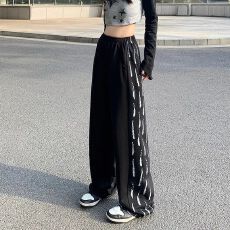 批发ins超火阔腿裤女春夏秋新款高腰高街<b class='q'>运动</b>宽松直筒拖地<b class='q'>休闲裤</b>子女