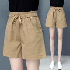 水洗纯棉夏季纯棉高腰短裤女宽松显瘦韩版休闲阔腿五分裤女ins潮