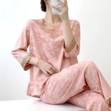 批发2026中国风睡衣女春夏季冰丝提花薄款新中式民族风编织刺绣家居服