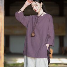 设计感开叉上衣短袖T恤女春夏季新款文艺复古范纯棉T恤衫休闲中袖