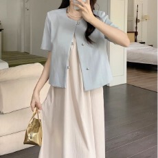 批发大码小香风装夏新款套裙胖MM吊带<b class='q'>长款</b>连衣裙百搭<b class='q'>西装</b>外套两件套潮