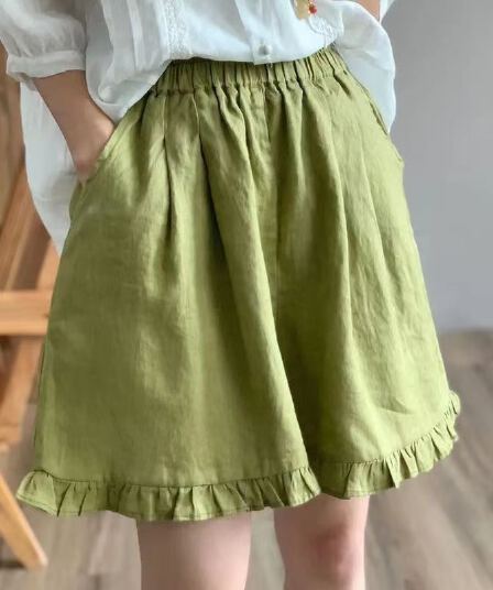 캐주얼 여름 새로운 면 린넨 반바지 여성 레트로 무거운 작업 프릴 레이스업 허리밴드 와이드 레그 팬츠 캐주얼 반바지