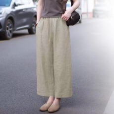 批发夏季新品纯色<b class='q'>棉麻</b><b class='q'>阔腿裤</b>女高腰绑带麻料透气直筒<b class='q'>裤</b>百搭九分<b class='q'>裤</b>休闲