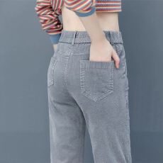 批发2026秋冬新款灯芯绒女裤高腰修身显瘦<b class='q'>小脚</b><b class='q'>哈伦裤</b>时尚休闲直筒裤潮