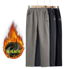 批发妈妈装秋装加绒加厚毛呢裤子新款中老年人奶奶装保暖高腰松紧裤子