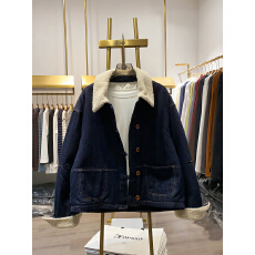 批发深蓝色羊羔毛领<b class='q'>牛仔</b>棉服2025新款女冬夹棉加厚高级感<b class='q'>夹克</b>短外套