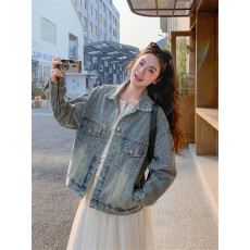 批发港风复古镶钻牛仔外套女2026春秋高级感超好看休闲<b class='q'>百搭</b>夹克上衣潮