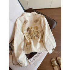 批发欧货重工刺绣牛仔<b class='q'>外套女</b>2026春季新款宽松翻领<b class='q'>短</b>款长袖上衣欧洲站