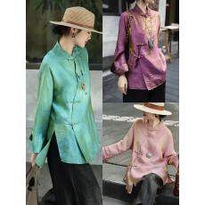 批发很显贵鎏光色泽人丝浮光锦斜襟衬衣新中式国风衬衫小立领宽松26春