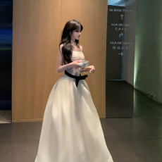 批发实拍  法式千金风生日礼服重工蕾丝拼接蝴蝶结收腰长裙