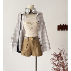 批发<b class='q'>PP</b> LAND新款设计感<b class='q'>大</b>口袋翻边工装短<b class='q'>裤</b>女夏外穿高腰显瘦阔腿热<b class='q'>裤</b>