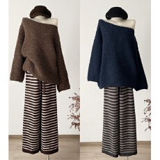 批发熙米Simmy【慵懒LOOK】软糯云朵绒慵懒秋冬加厚斜肩露肩针织毛衣