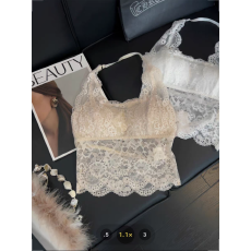 批发蕾丝挂脖吊带背心女气质纯欲甜辣风内搭外穿高级感带胸垫美背上衣