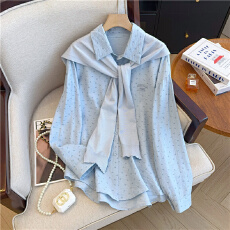 批发实拍慵懒风针织披肩衬衫女2026新款<b class='q'>宽松</b>显瘦百搭休闲衬衣长袖上衣