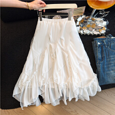 批发实拍现不规则雪纺<b class='q'>半身</b>裙2026春夏新款法式复古小众设计中长裙